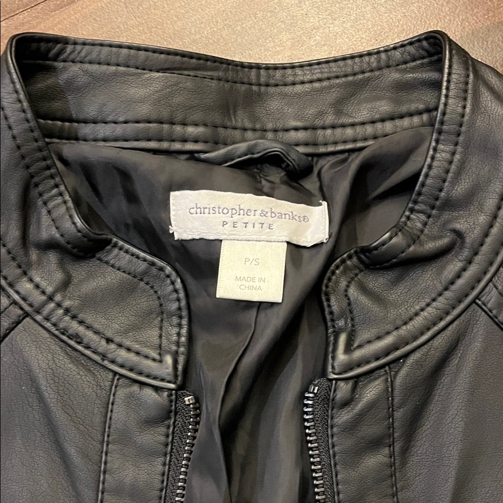 Christopher & Banks Black Faux Leather Petite Jacket
